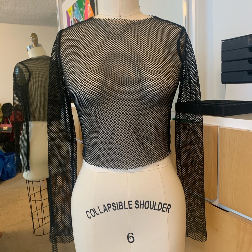 Black Mesh Long Sleeve Top